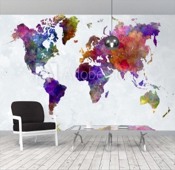 Picture of World map in watercolorpurple and blue